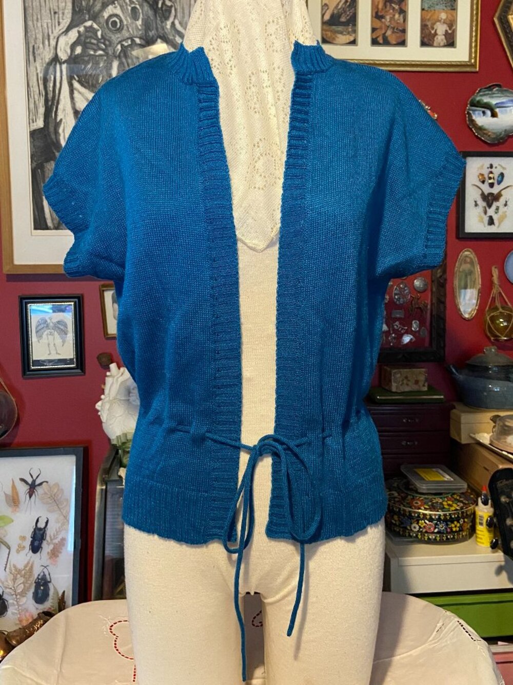 Vintage Teal/Blue Sleeveless Sweater Hudson's Brand 80's 100% Acrylic Size L